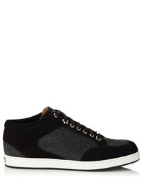 Jimmy Choo Miami Black Fine Glitter And Suede Sneakers