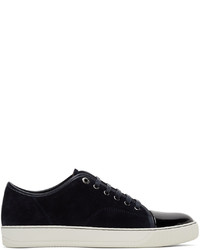 Lanvin Navy Suede Patent Leather Dbb1 Sneakers