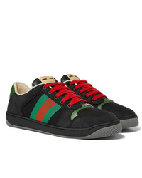Gucci Screener Webbing Trimmed Leather Suede And Canvas Sneakers