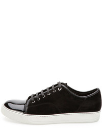Lanvin Suede Patent Leather Low Top Sneaker Black