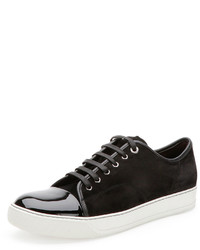 Lanvin Suede Patent Leather Low Top Sneaker Black