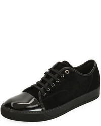 Lanvin Suede Patent Leather Low Top Sneaker