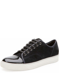 Lanvin Suede Patent Leather Low Top Sneaker Navy