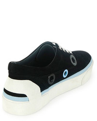 Lanvin Suede Platform Sneaker With Hole Details Black