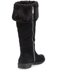 Taryn Rose Avis Mid Calf Suede Boot With Faux Shearling Black