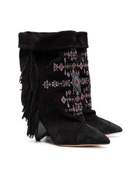 Isabel Marant Black Lesten 90 Embroidered Suede Boots