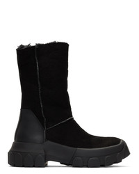 Rick Owens Black Shearling Tractor Boots