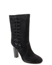 Delman Riley Black Suede Fashion Mid Calf Boots