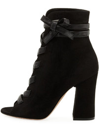 Gianvito Rossi Fraser Suede Open Toe Lace Up Bootie