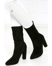 Unbelievably Chic Black Suede High Heel Mid Calf Boots
