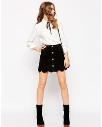 Asos Collection Suede A Line Skirt With Button Through And Scalloped Hem