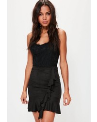 Missguided Black Faux Suede Frill Front Mini Skirt