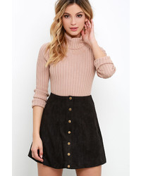 Honey Punch Suede My Day Black Suede Skirt
