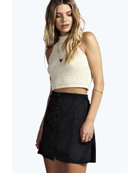 Boohoo Ione Button Front Suedette A Line Mini Skirt