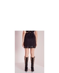 Missguided Detail Faux Suede Mini Skirt Black