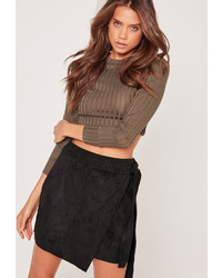 Missguided Faux Suede Side Tie Mini Skirt Black