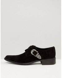 Asos Monk Shoes In Black Suede With Buckle Detail