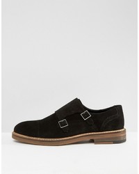 Asos Monk Shoes In Black Suede With Natural Sole