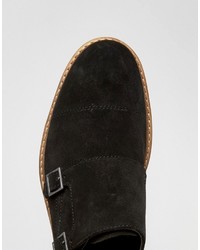 Asos Monk Shoes In Black Suede With Natural Sole