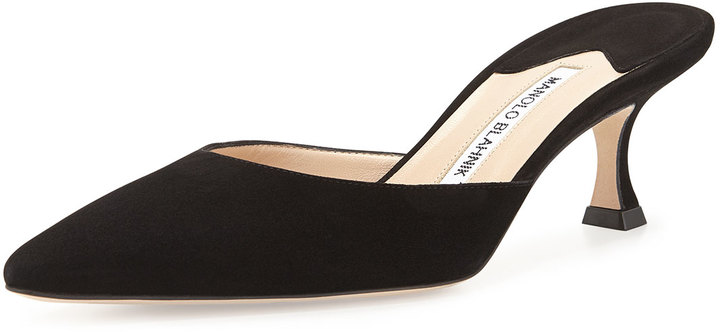 Manolo Blahnik Carolyne Suede Mule Slide Black, $695 | Bergdorf