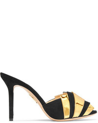 Charlotte Olympia Chrysie Metallic Patent Leather And Suede Mules Black