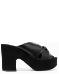 Robert Clergerie Esther Knotted Leather And Suede Platform Mules Black