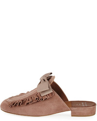 Laurence Dacade Planet Ruffle Suede Bow Flat Mule