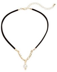 Cara Faux Suede Faux Pearl Choker Necklace