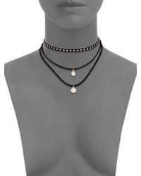 Cara Faux Suede Triple Layered Studded Crystal Choker Necklace
