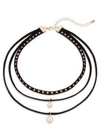 Cara Faux Suede Triple Layered Studded Crystal Choker Necklace