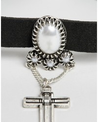 Asos Faux Suede Vintage Cross Embellished Choker Necklace