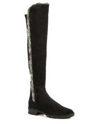 Stuart Weitzman 5050 Parka Suede Stretch Faux Shearling Trimmed Over The Knee Boots