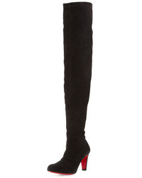 Christian Louboutin Alta Top Suede 70mm Over The Knee Red Sole Boot Black