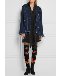 Valentino Appliqud Stretch Suede Over The Knee Boots Black