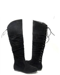 AS By KSC Over The Knee Lace Up Back Suede Flat Boots