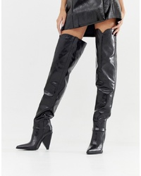 Lamoda Black Cone Heel Slouch Over The Knee Boots