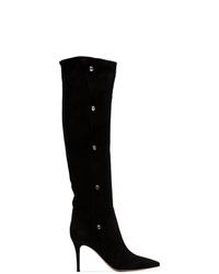 Gianvito Rossi Black Hazel Crystal Button 85 Suede Leather Boots
