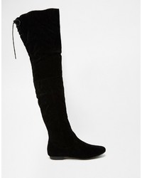 Daisy Street Black Over The Knee Tie Back Flat Boots