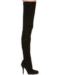Balmain Black Suede Catherine Over The Knee Boots
