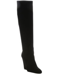 Prada Black Suede Over The Knee Wedge Boots