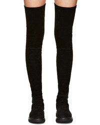 Rick Owens Black Thigh High Pull On Boots