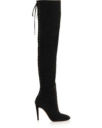 Aquazzura Corset Lace Up Suede Over The Knee Boots