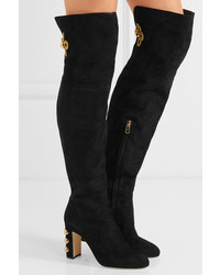 Dolce & Gabbana Embellished Suede Over The Knee Boots Black