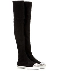 Miu Miu Embellished Suede Over The Knee Boots