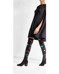 Valentino Embroidered Over Knee Suede Boots