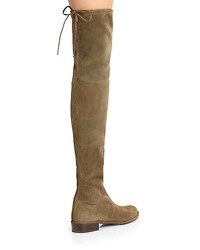 Stuart Weitzman Lowland Suede Lace Up Over The Knee Boots