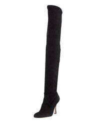 Manolo Blahnik Pascalare Over The Knee Stretch Suede Boot Black