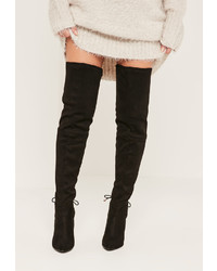 Missguided Black Faux Suede Tie Back Over The Knee Boots