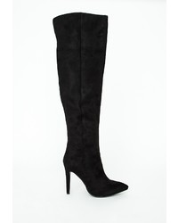 Missguided Kate Faux Suede Knee High Heeled Boots Black