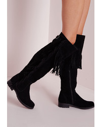 Missguided Over The Knee Tassel Boots Black